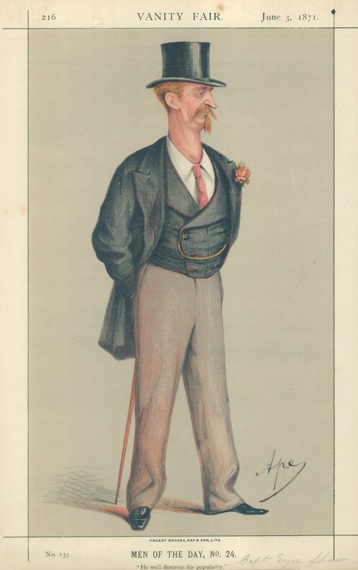 Eyre Shaw kapitány, megérdemli a népszerűségét, 1871. június 3., Vanity Fair rajzfilm alkotó: Carlo Pellegrini