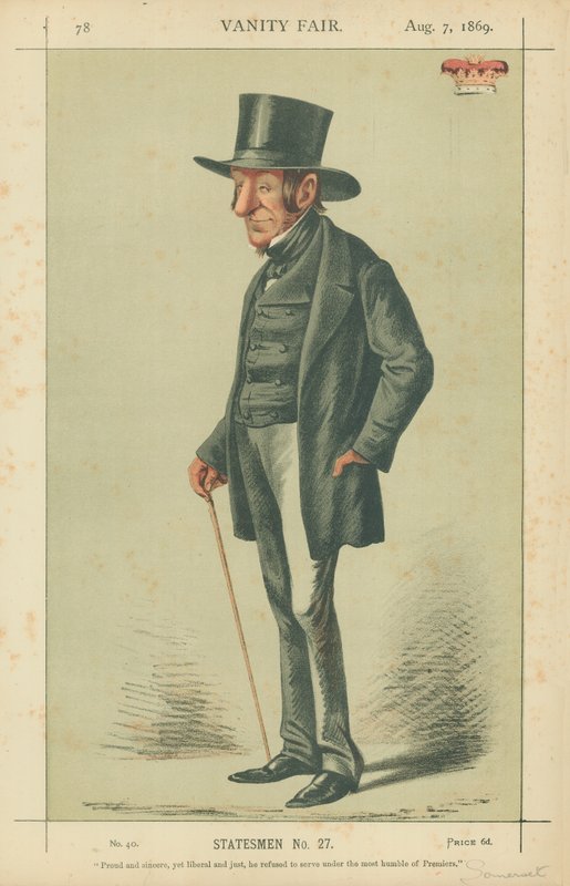 Somerset hercege, büszke és őszinte, mégis liberális, és igazságos, aki nem volt hajlandó szolgálni a legszerényebb miniszterelnök alatt, 1869. augusztus 7., Vanity Fair rajzfilm alkotó: Carlo Pellegrini