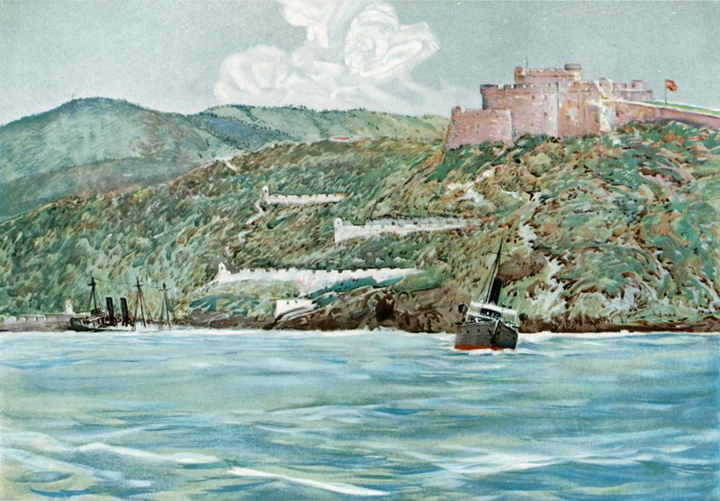 Santiago kikötőjének bejárata, 1898. július 7. alkotó: Carlton Theodore Chapman