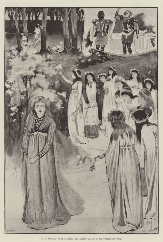 Arthur király, a líceumban, a királynő majálisa a Whitethorn-erdőben alkotó: Cecil Charles Windsor Aldin