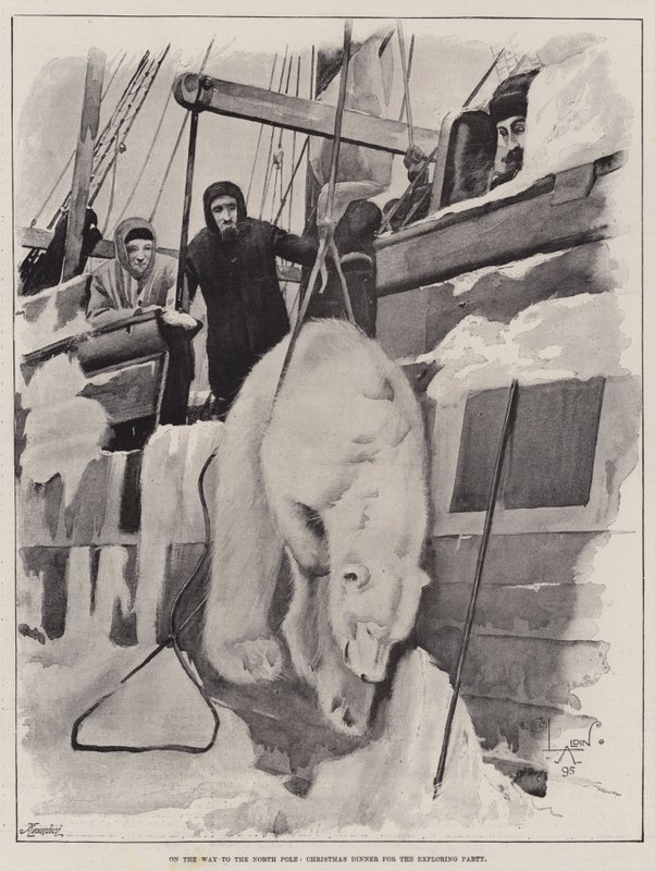 Útban az Északi-sarkra, karácsonyi vacsora a felfedező társaság számára alkotó: Cecil Charles Windsor Aldin