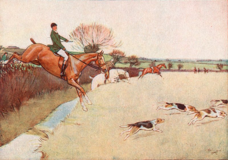 A Kutyák rohanva jöttek át a mezőn. . . a lovak követik a kutyákat alkotó: Cecil Charles Windsor Aldin