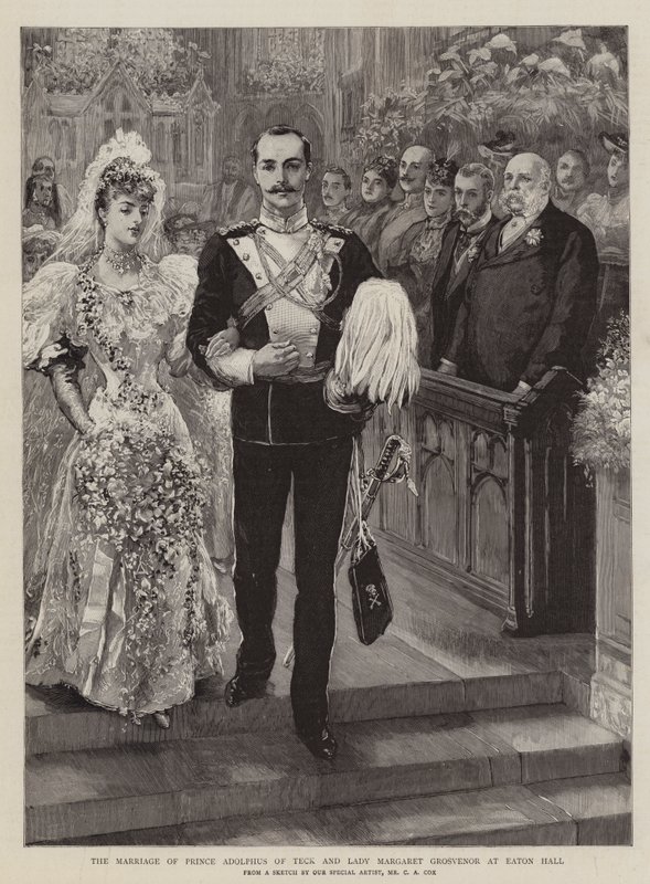 Teck Adolphus herceg és Lady Margaret Grosvenor házassága az Eaton Hallban alkotó: Charles A. Cox