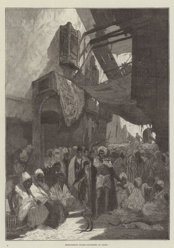 Snake-Charmers előadása Kairóban alkotó: Charles Auguste Loye
