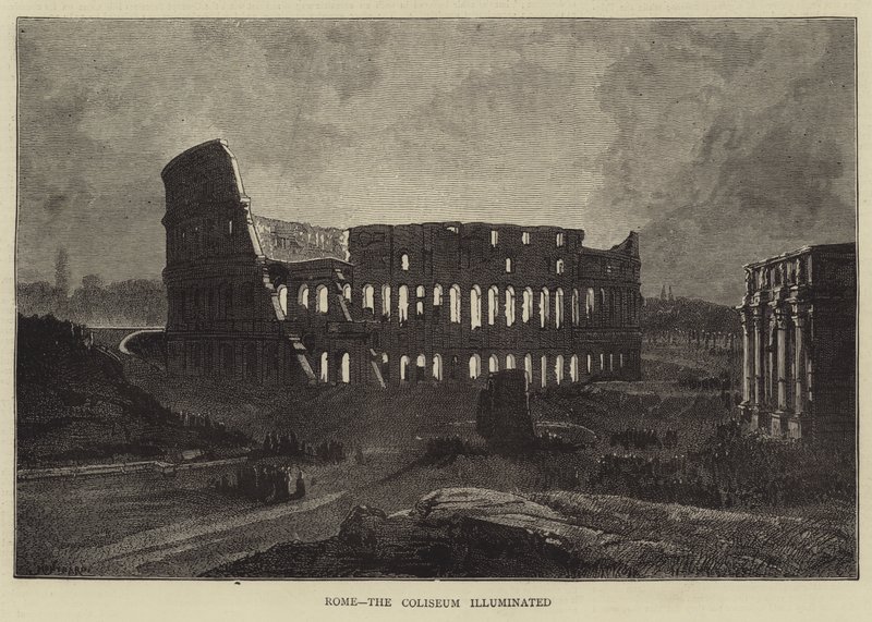 Róma, a Colosseum kivilágítva alkotó: Charles Auguste Loye