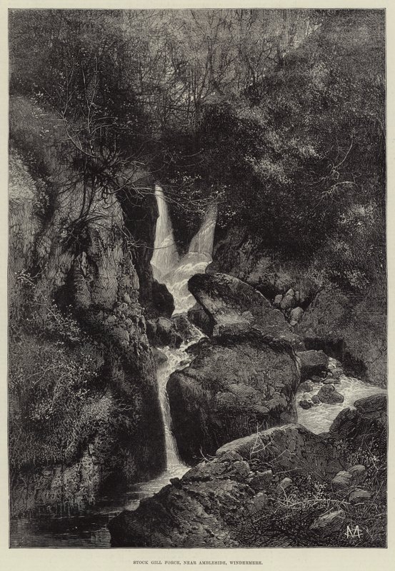 Stock Gill Force, Ambleside közelében, Windermere alkotó: Charles Auguste Loye
