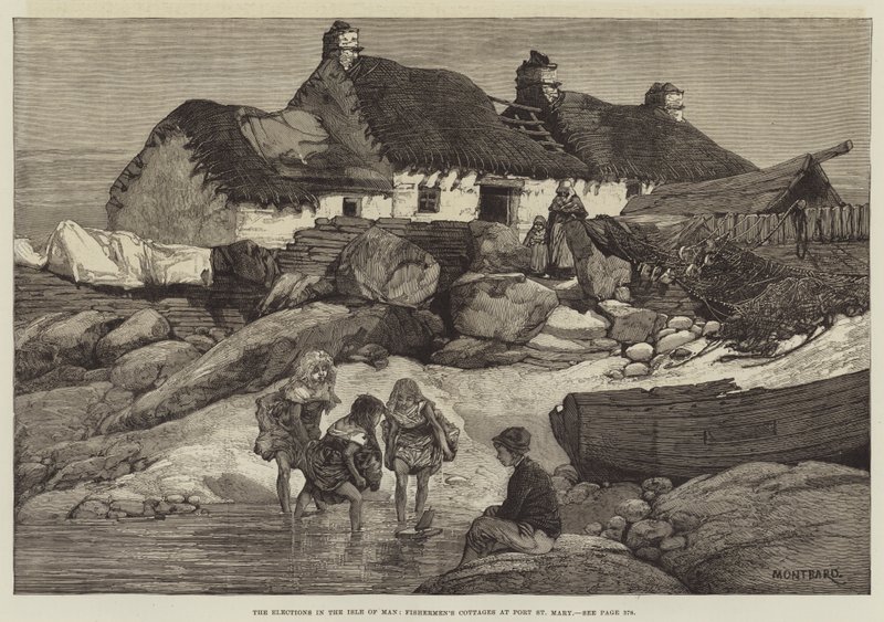 Választások a Man-szigeten, halászházak Port St Mary-ben alkotó: Charles Auguste Loye