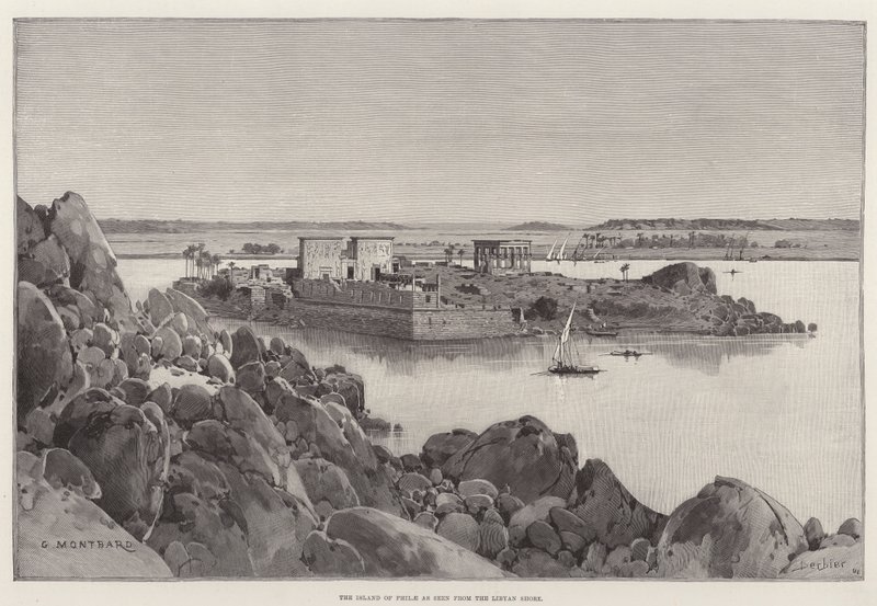 Philae szigete a líbiai partról nézve alkotó: Charles Auguste Loye