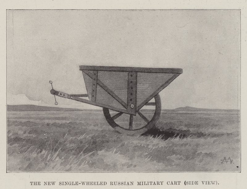 Az új egykerekű orosz katonai szekér, oldalnézetben alkotó: Charles Auguste Loye