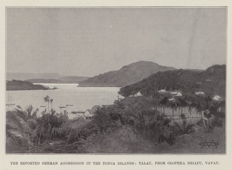 A bejelentett német agresszió a Tonga szigeteken, Talau, Olopeka Neiafu, Vavau-tól alkotó: Charles Auguste Loye