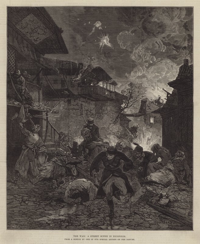 A háború, egy utcai jelenet Nikopoliszban alkotó: Charles Auguste Loye