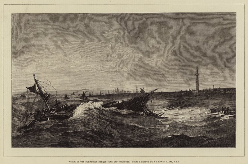 A norvég Barque Suez roncsa Yarmouthnál alkotó: Charles Auguste Loye