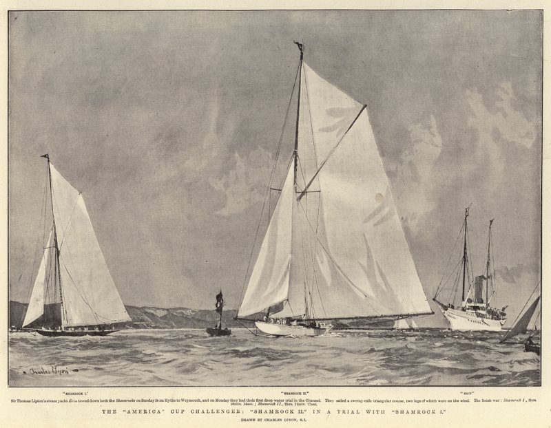 Az America Cup Challenger, a Shamrock II a Shamrock I-gyel egy Trialban alkotó: Charles Edward Dixon