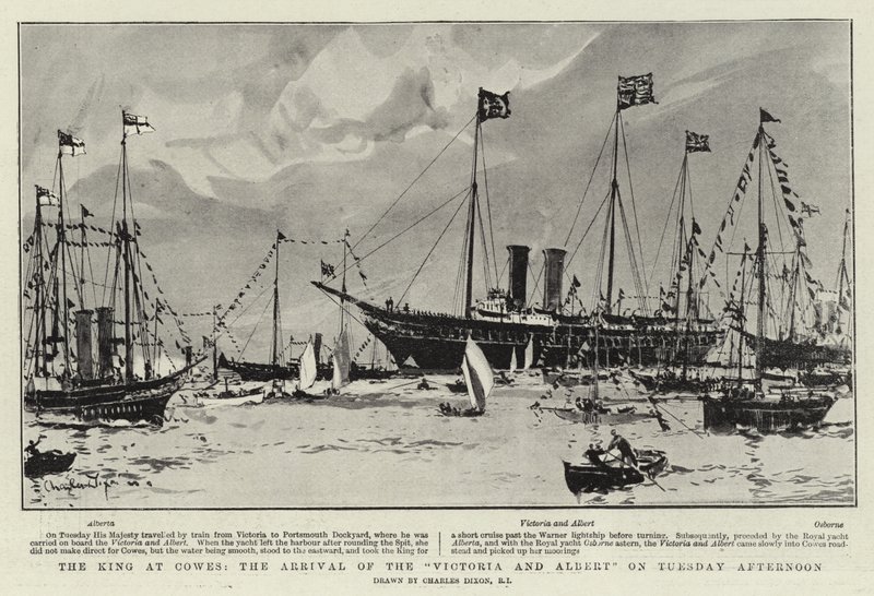 The King at Cowes, a Victoria and Albert érkezése kedd délután alkotó: Charles Edward Dixon