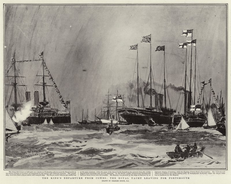 A király indulása Cowesból, a Royal Yacht Portsmouthba indul alkotó: Charles Edward Dixon