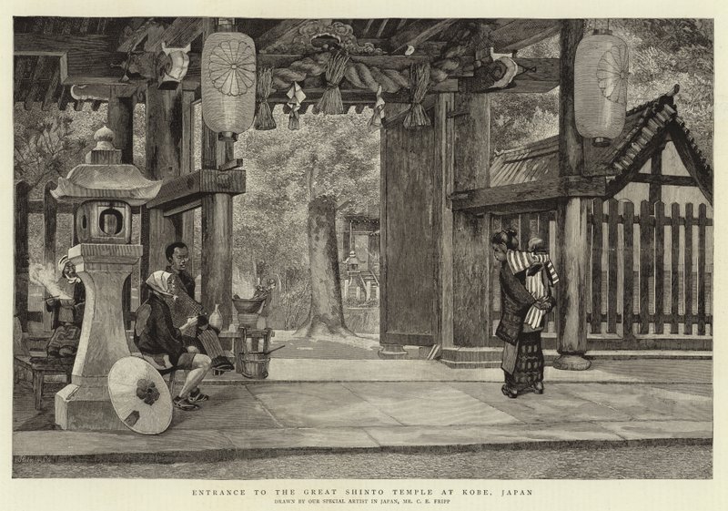 Bejárat a Nagy Shinto templomba Kobe-ban, Japánban alkotó: Charles Edwin Fripp