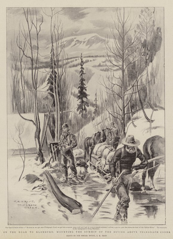 A Klondyke felé vezető úton, a Telegraph Creek feletti megosztottság csúcsán alkotó: Charles Edwin Fripp