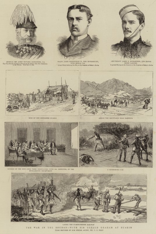 A háború a Soudanban, Sir Gerald Grahammel Suakimban alkotó: Charles Edwin Fripp