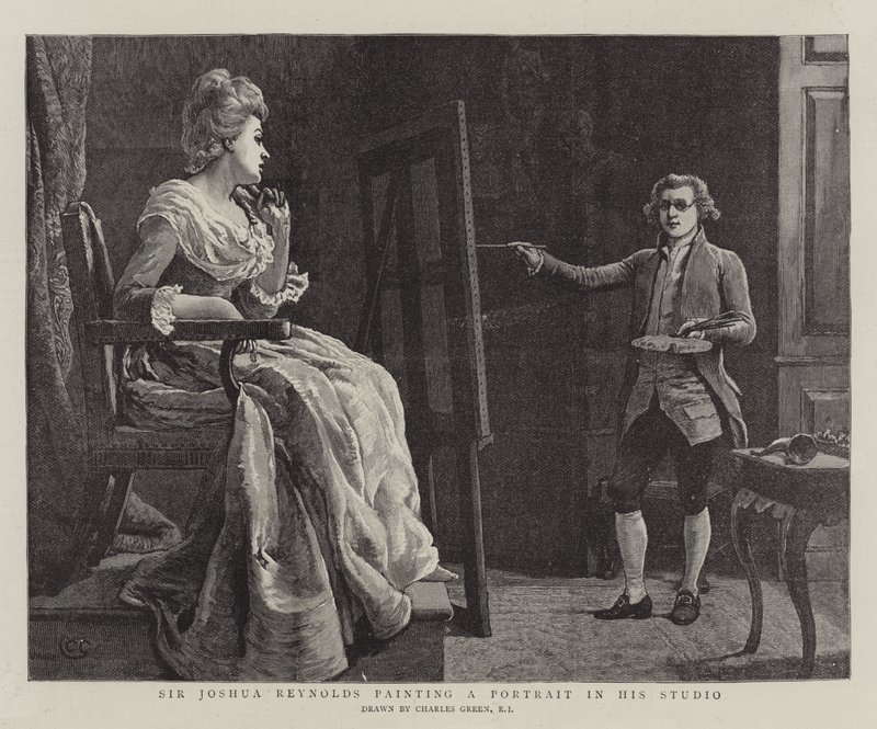 Sir Joshua Reynolds portréfestés a műtermében alkotó: Charles Green
