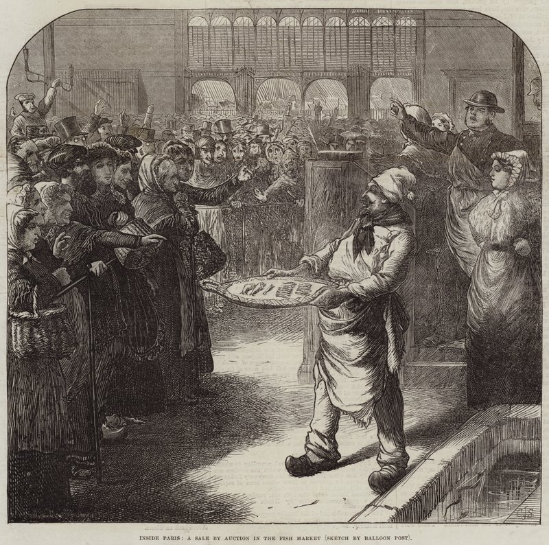 Párizs belsejében, aukciós eladás a halpiacon alkotó: Charles J. Staniland