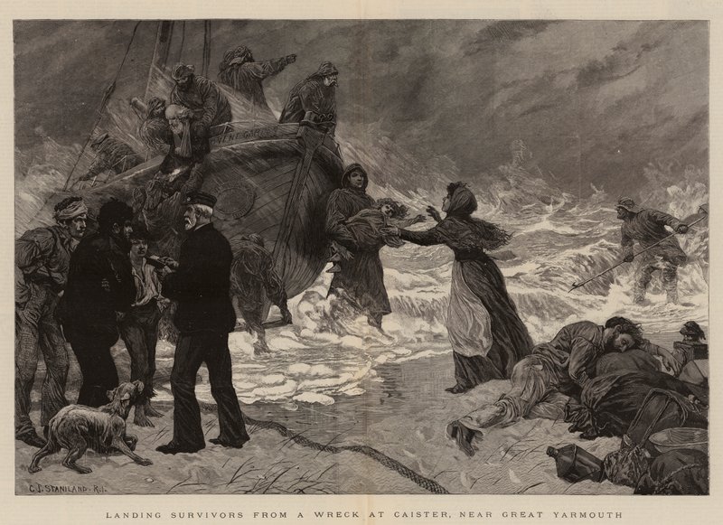 Túlélők landolása egy roncsból Caisterben, Great Yarmouth közelében alkotó: Charles J. Staniland