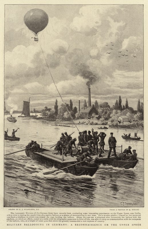 Katonai ballonozás Németországban, felderítés a Felső-Spree-n alkotó: Charles J. Staniland