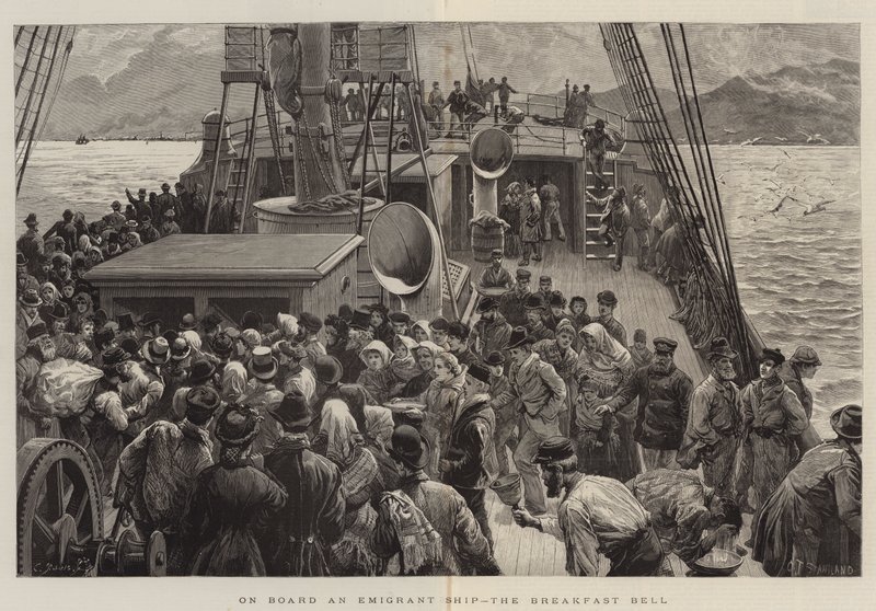 Egy kivándorló hajó fedélzetén, a reggeli harangszó alkotó: Charles J. Staniland