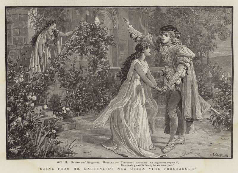 Jelenet Mr Mackenzie új operájából, A trubadúrból alkotó: Charles J. Staniland