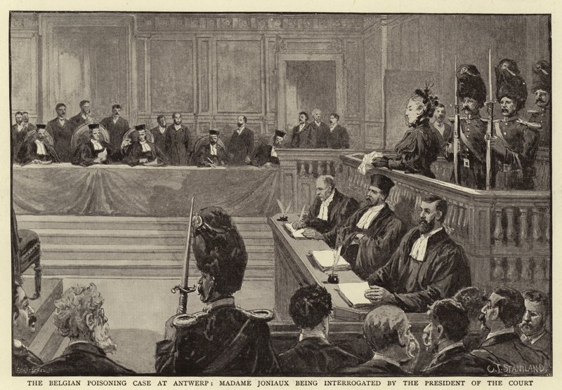 A belga mérgezési ügy Antwerpenben, Madame Joniaux kihallgatása a bíróság elnöke által alkotó: Charles J. Staniland