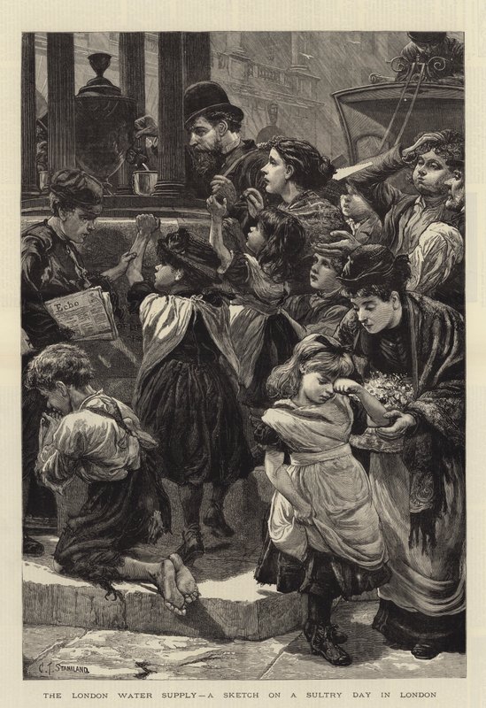 A londoni vízellátás, vázlat egy fülledt londoni napon alkotó: Charles J. Staniland