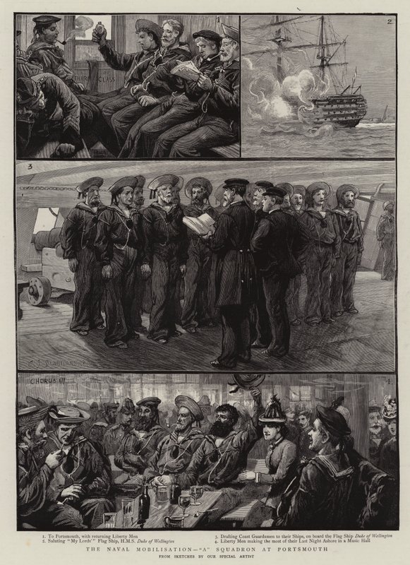 A haditengerészeti mozgósítás, egy osztag Portsmouthban alkotó: Charles J. Staniland