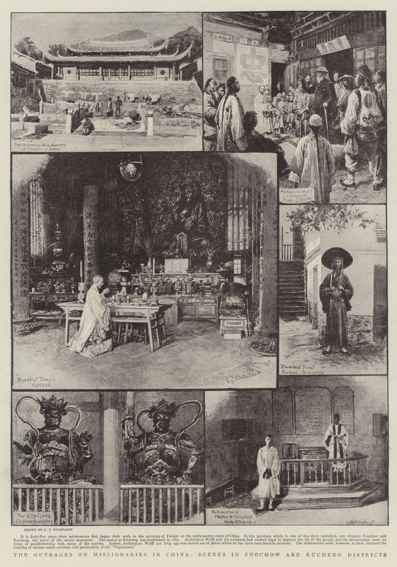 A misszionáriusok felháborodása Kínában, jelenetek Foochow és Kucheng kerületekben alkotó: Charles J. Staniland
