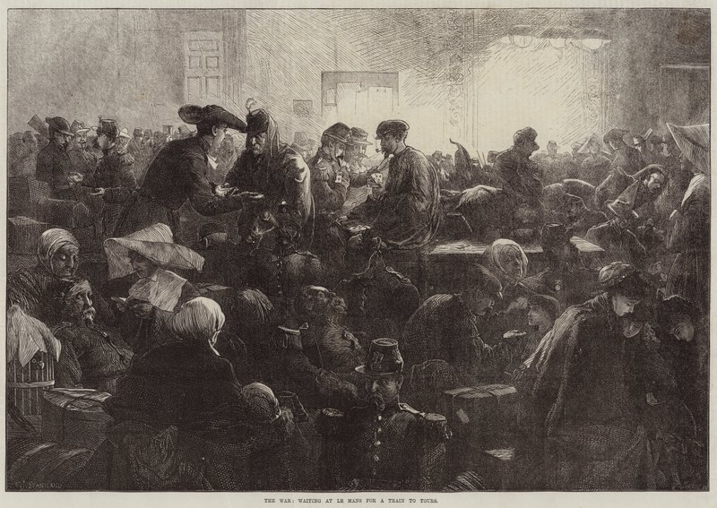 A háború, Le Mans-ban a Tours-i vonatra várva alkotó: Charles J. Staniland