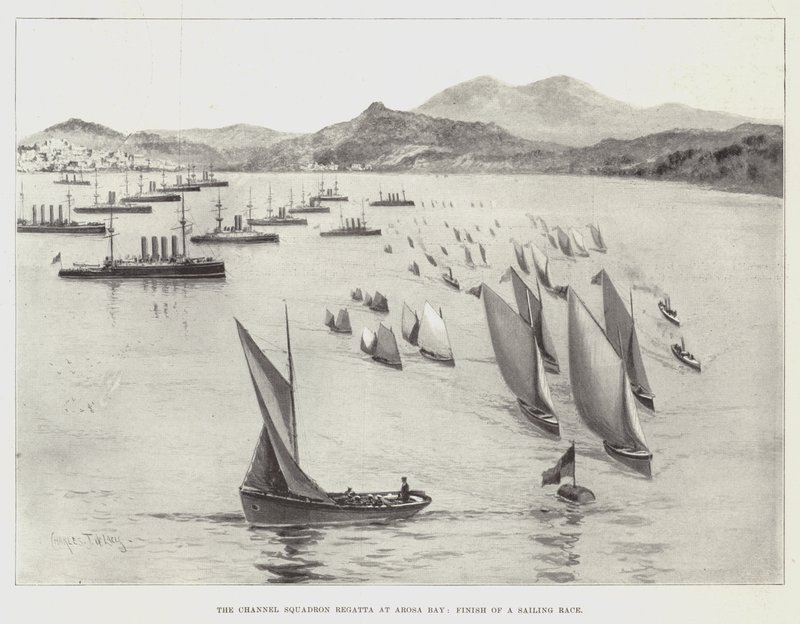 A Channel Squadron Regatta az Arosa-öbölben, egy vitorlásverseny célba érése alkotó: Charles John de Lacy