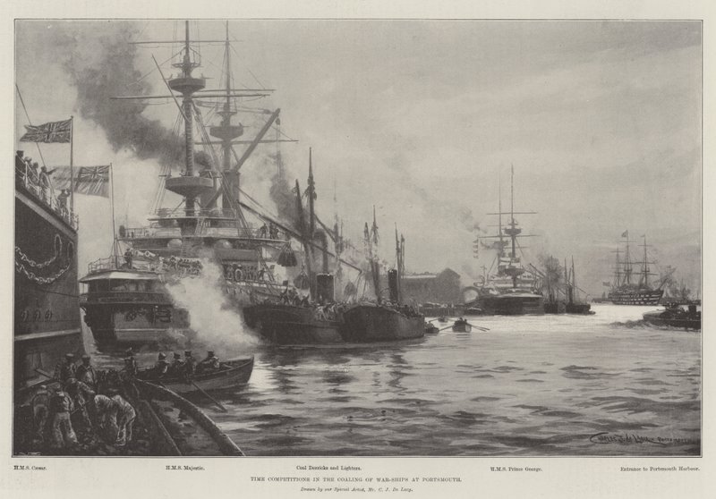 Időbeli versenyek a hadihajók bevonásával Portsmouthban alkotó: Charles John de Lacy