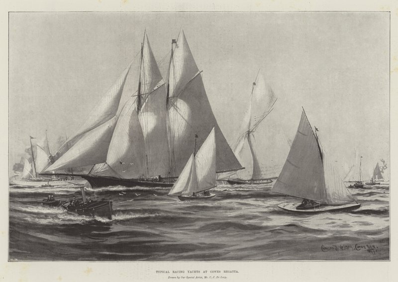 Tipikus versenyjachtok a Cowes Regatta-n alkotó: Charles John de Lacy