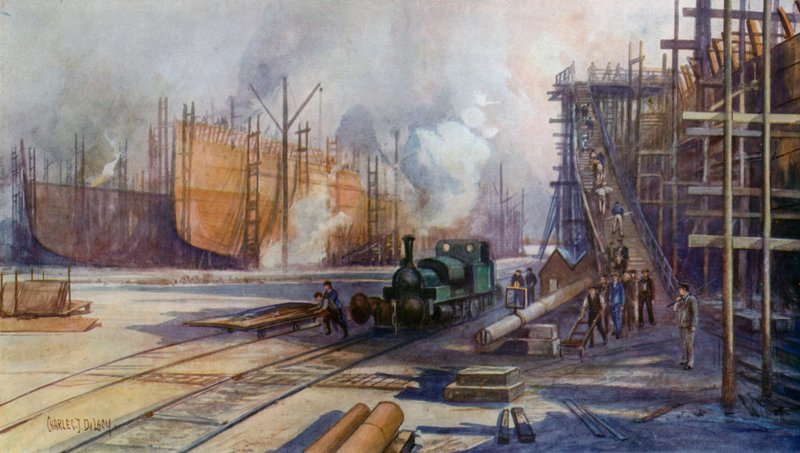 Egy nagy hajógyár - mozgalmas jelenet alkotó: Charles John de after Lacy