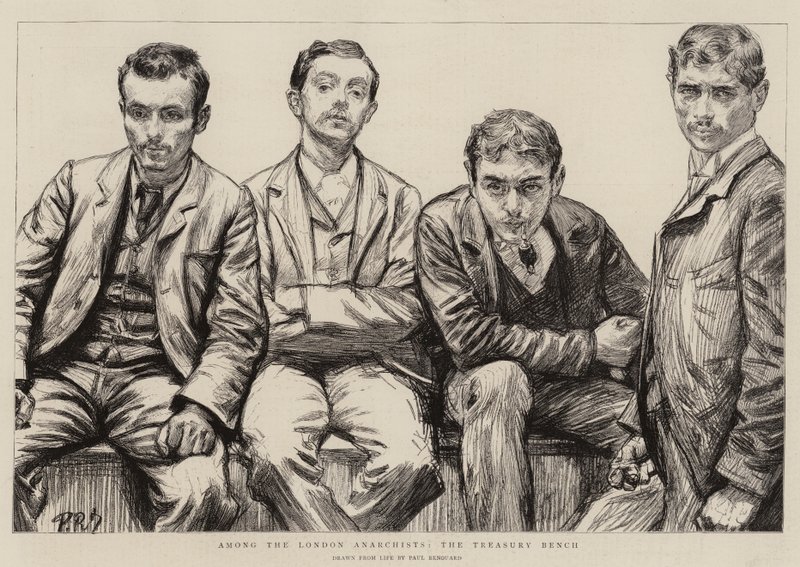 A londoni anarchisták közül a kincstári padon alkotó: Charles Paul Renouard