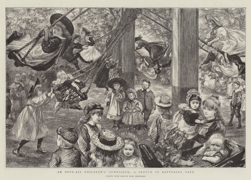 Egy szabadtéri gyermektornaterem, egy vázlat a Battersea Parkban alkotó: Charles Paul Renouard