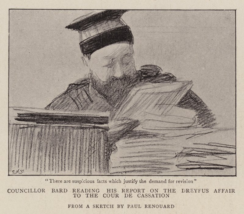 Bard tanácsos felolvassa a Dreyfus-ügyről a Semmítőszéknek készített jelentését alkotó: Charles Paul Renouard