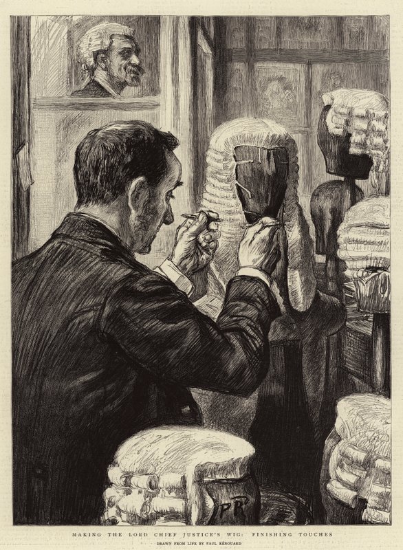 A főbíró úr parókájának készítése, utolsó simítások alkotó: Charles Paul Renouard