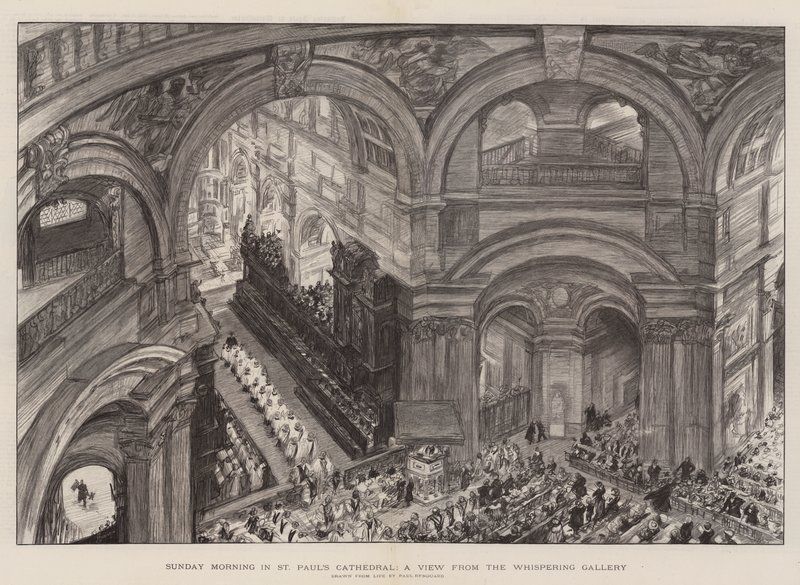 Vasárnap reggel a Szent Pál-székesegyházban, kilátás a Suttogó Galériából alkotó: Charles Paul Renouard