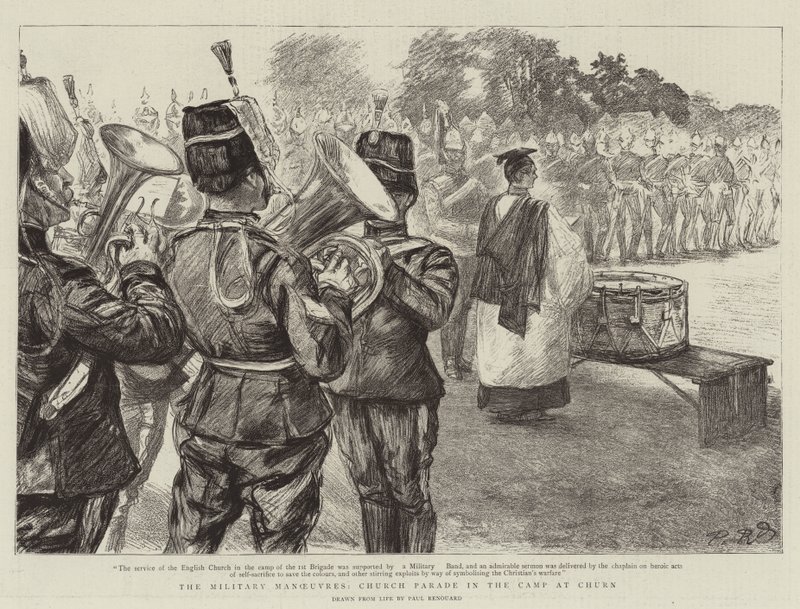 Katonai manőverek, templomi felvonulás a Churn-i táborban alkotó: Charles Paul Renouard