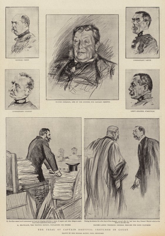 Dreyfus kapitány pere Rennes-ben, Vázlatok a bíróságon alkotó: Charles Paul Renouard