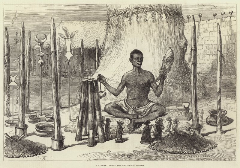Egy Dahomey Priest szent gyapotot fon alkotó: Sir John Charles Robinson