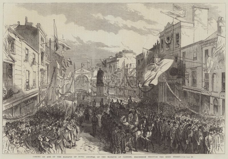 Bute márki nagykorúvá válása, a márki érkezése Cardiffba, körmenet a High Streeten alkotó: Sir John Charles Robinson