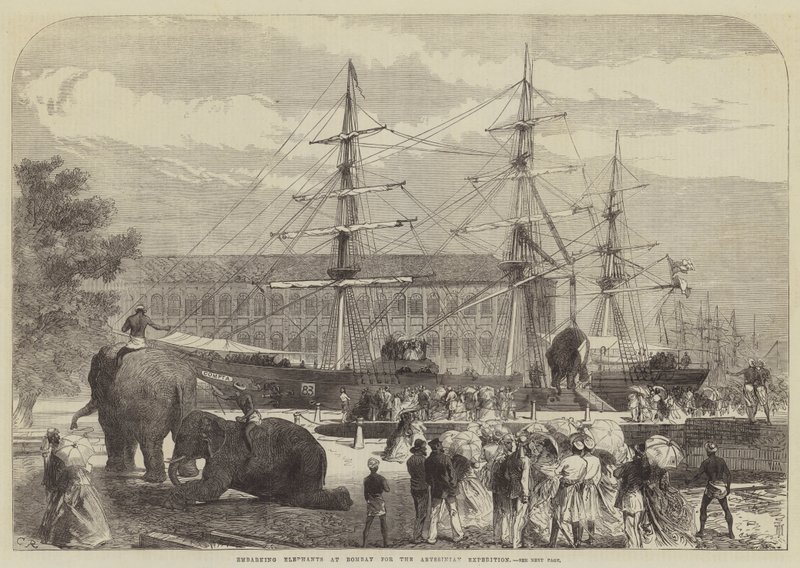 Elefántok behajózása Bombayben az abesszíniai expedícióra alkotó: Sir John Charles Robinson