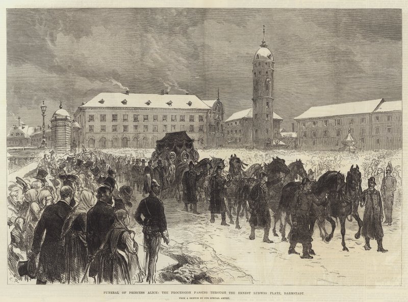 Alice hercegnő temetése, a menet áthalad az Ernest Ludwig Platzon, Darmstadtban alkotó: Sir John Charles Robinson