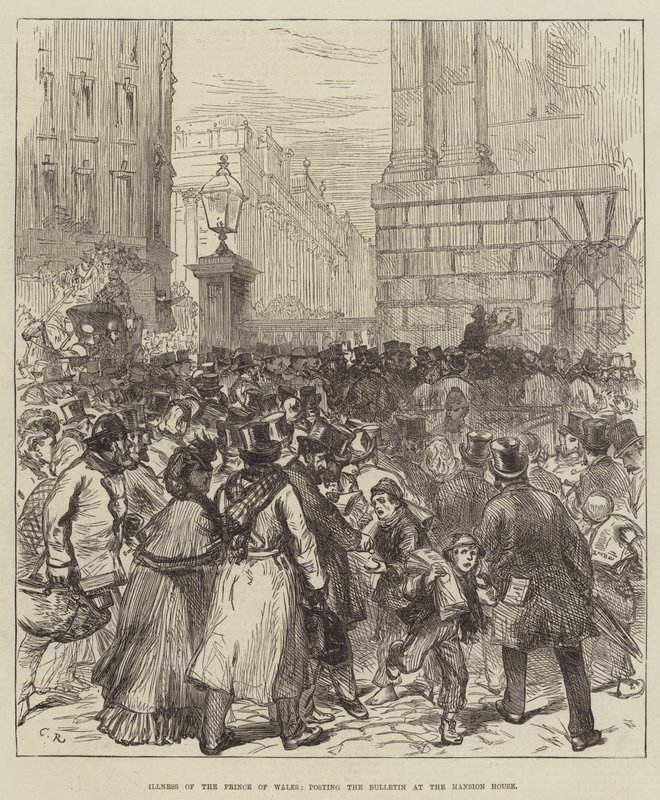A walesi herceg betegsége, a Bulletin közzététele a Mansion House-ban alkotó: Sir John Charles Robinson