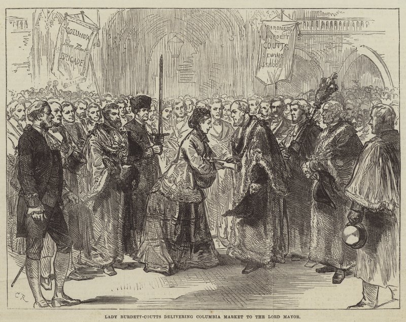 Lady Burdett-Coutts a Columbia piacot szállítja a főpolgármesternek alkotó: Sir John Charles Robinson